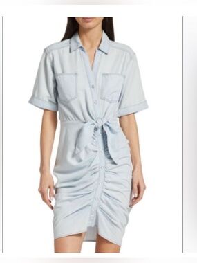 Veronica beard Hensley gathered Light Blue Denim Shirt Mini Dress size 4